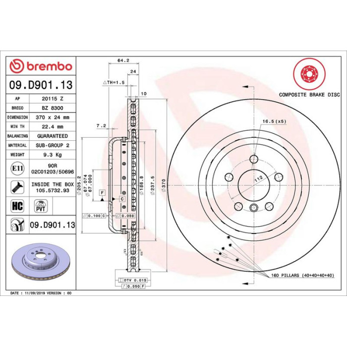 Brembo 09.D901.13 Bremsscheibe PRIME LINE - Composite Brembo 09.D901.13 Bremsscheibe PRIME LINE - Composite