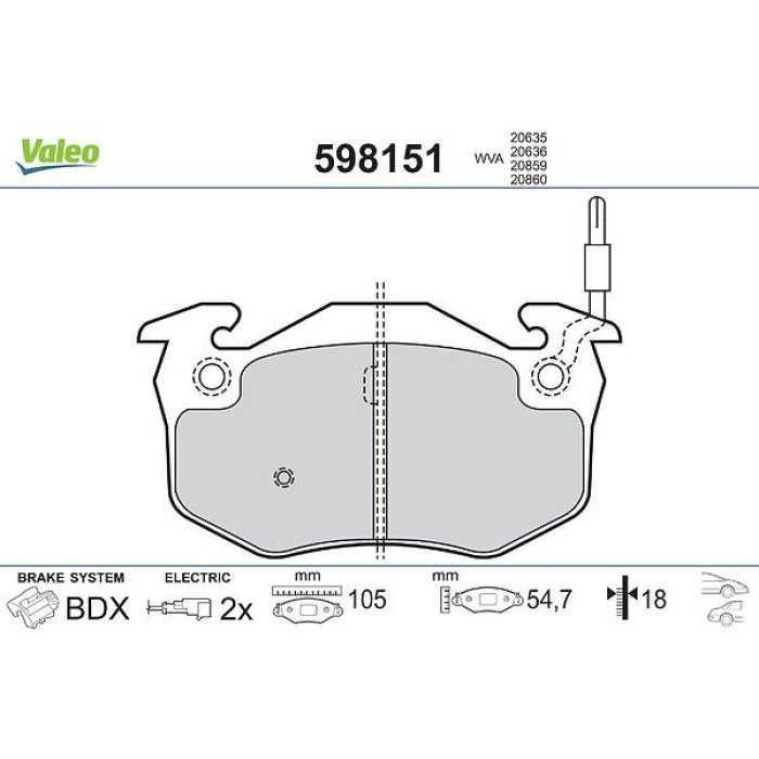 Valeo 598151 Bremsbelagsatz, Scheibenbremse Valeo 598151 Bremsbelagsatz, Scheibenbremse