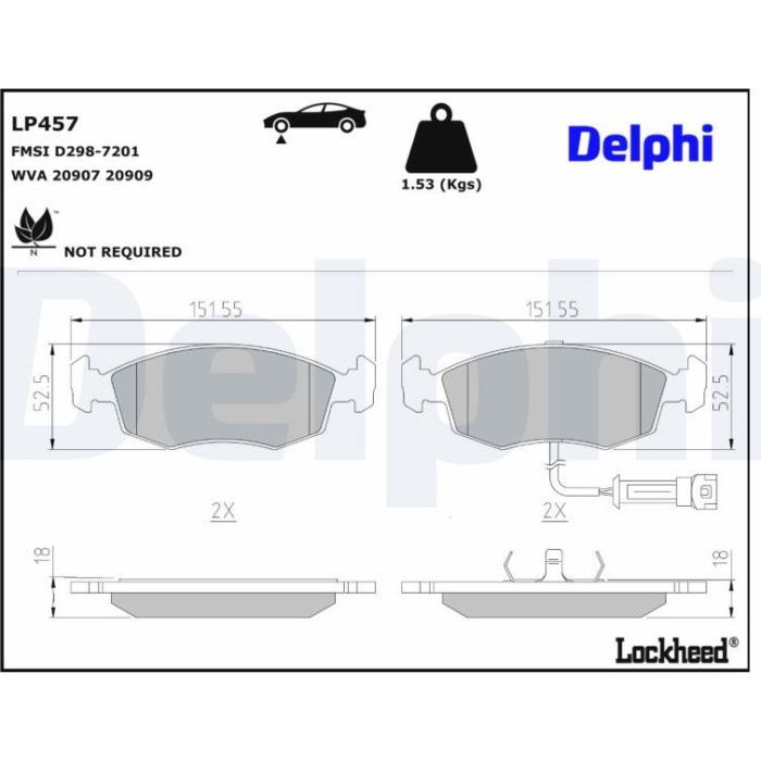 Delphi LP457 Bremsbelagsatz, Scheibenbremse Delphi LP457 Bremsbelagsatz, Scheibenbremse