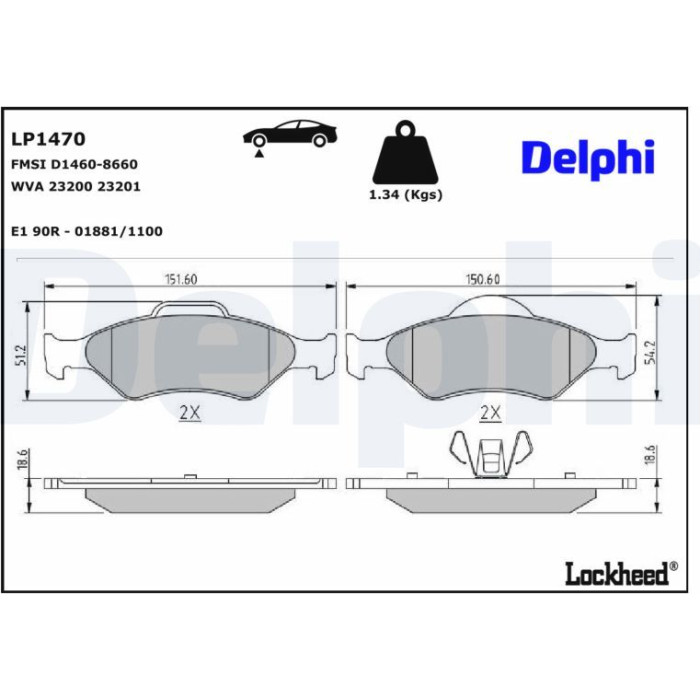 Delphi LP1470 Bremsbelagsatz, Scheibenbremse Delphi LP1470 Bremsbelagsatz, Scheibenbremse
