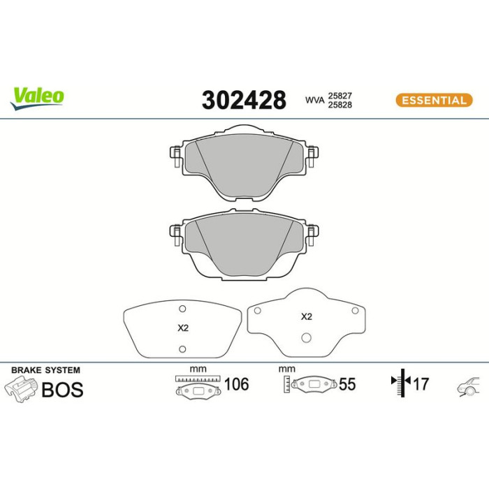 Valeo 302428 Bremsbelagsatz, Scheibenbremse ESSENTIAL