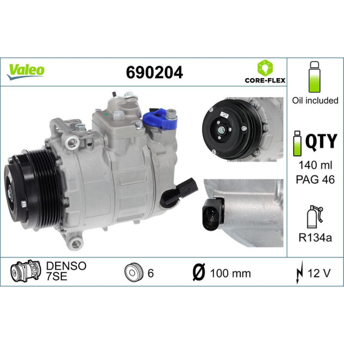 Valeo 690204 Kompressor, Klimaanlage CORE-FLEX