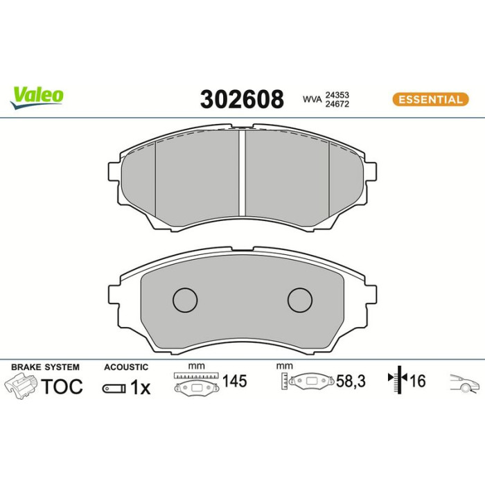 Valeo 302608 Bremsbelagsatz, Scheibenbremse ESSENTIAL Valeo 302608 Bremsbelagsatz, Scheibenbremse ESSENTIAL