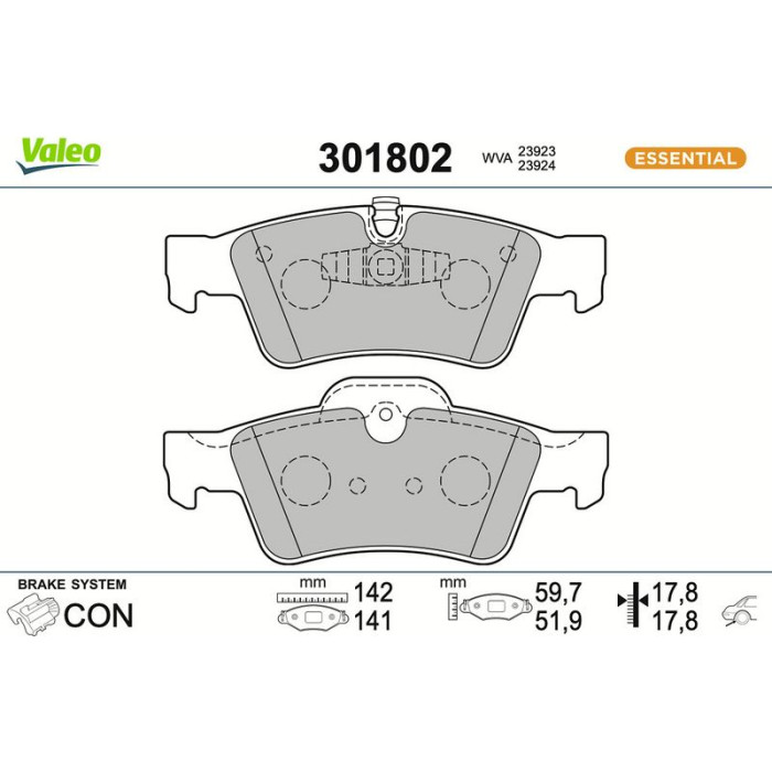 Valeo 301802 Bremsbelagsatz, Scheibenbremse ESSENTIAL