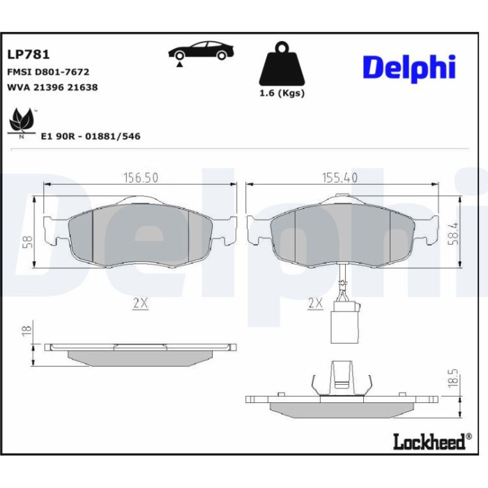 Delphi LP781 Bremsbelagsatz, Scheibenbremse Delphi LP781 Bremsbelagsatz, Scheibenbremse