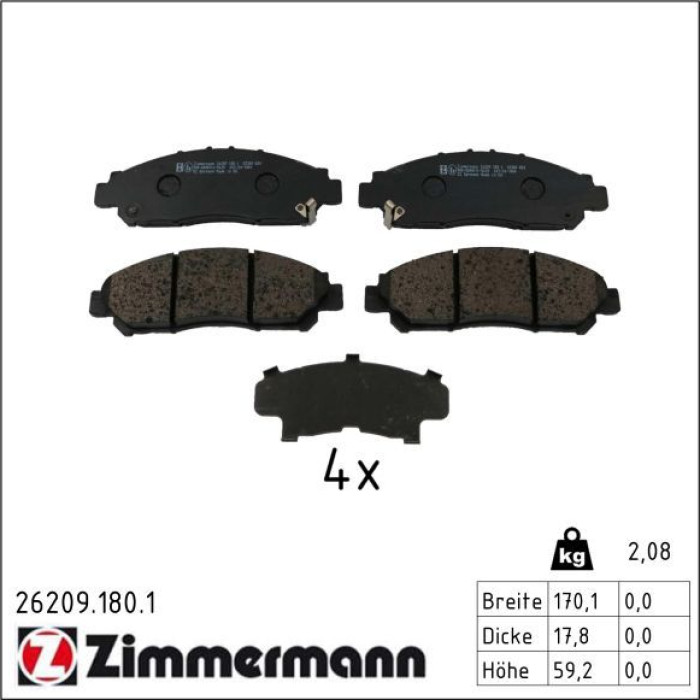 Zimmermann 26209.180.1 Bremsbelagsatz, Scheibenbremse Zimmermann 26209.180.1 Bremsbelagsatz, Scheibenbremse