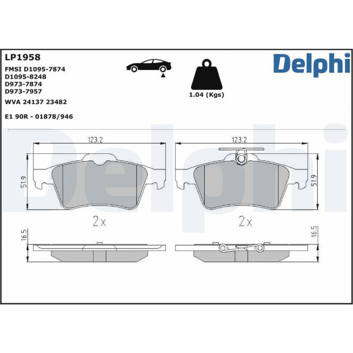 Delphi LP1958 Bremsbelagsatz, Scheibenbremse Delphi LP1958 Bremsbelagsatz, Scheibenbremse