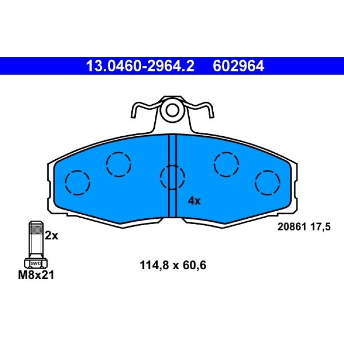 ATE 13.0460-2964.2 Bremsbelagsatz, Scheibenbremse ATE 13.0460-2964.2 Bremsbelagsatz, Scheibenbremse