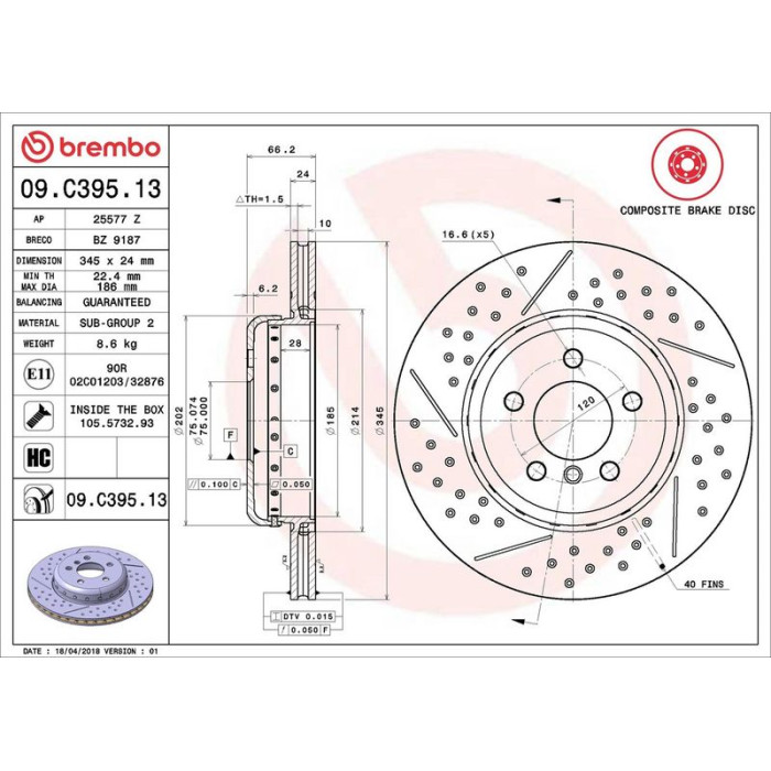 Brembo 09.C395.13 Bremsscheibe PRIME LINE - Composite Brembo 09.C395.13 Bremsscheibe PRIME LINE - Composite