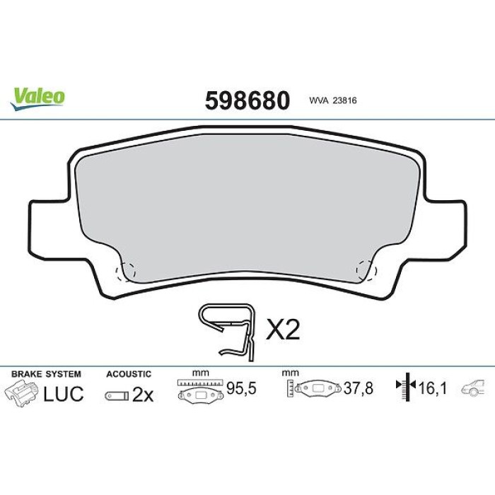 Valeo 598680 Bremsbelagsatz, Scheibenbremse Valeo 598680 Bremsbelagsatz, Scheibenbremse