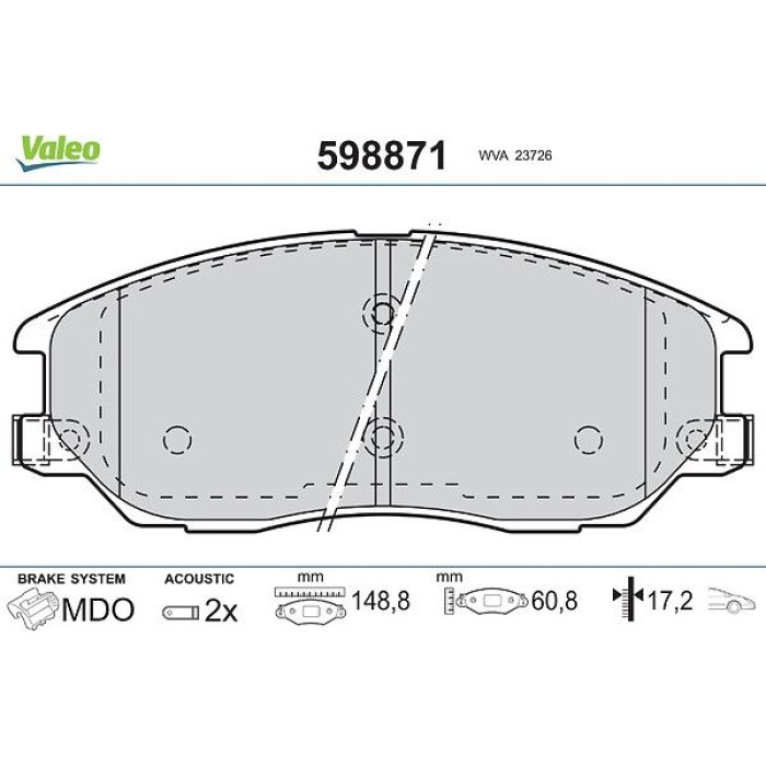 Valeo 598871 Bremsbelagsatz, Scheibenbremse Valeo 598871 Bremsbelagsatz, Scheibenbremse