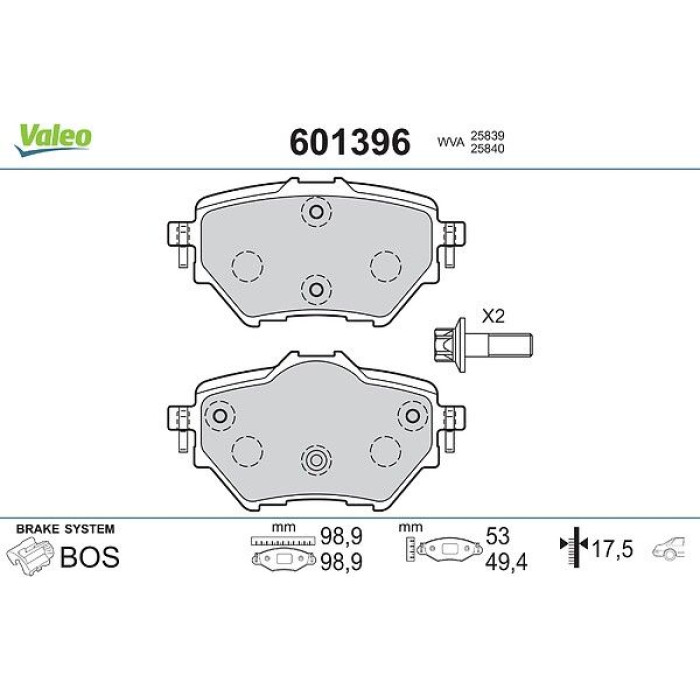 Valeo 601396 Bremsbelagsatz, Scheibenbremse Valeo 601396 Bremsbelagsatz, Scheibenbremse