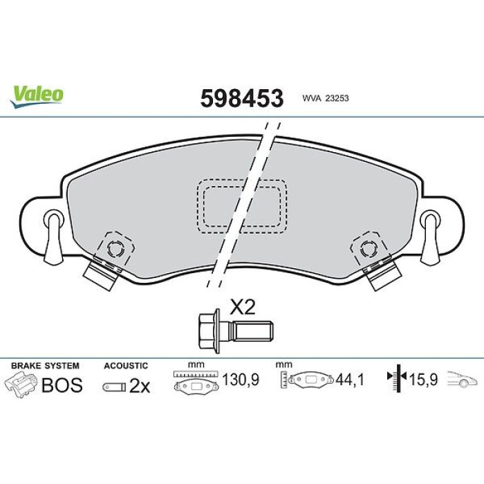 Valeo 598453 Bremsbelagsatz, Scheibenbremse Valeo 598453 Bremsbelagsatz, Scheibenbremse