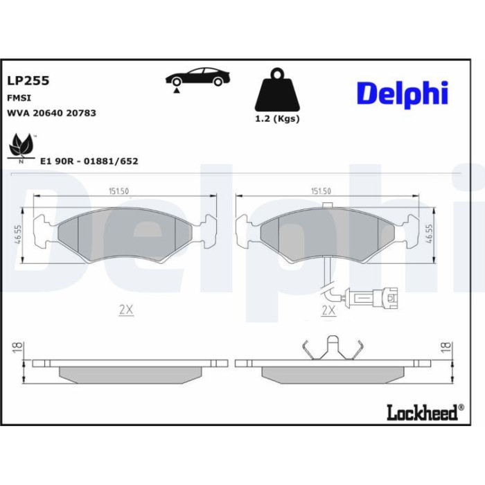 Delphi LP255 Bremsbelagsatz, Scheibenbremse Delphi LP255 Bremsbelagsatz, Scheibenbremse