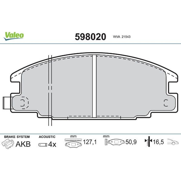 Valeo 598020 Bremsbelagsatz, Scheibenbremse Valeo 598020 Bremsbelagsatz, Scheibenbremse