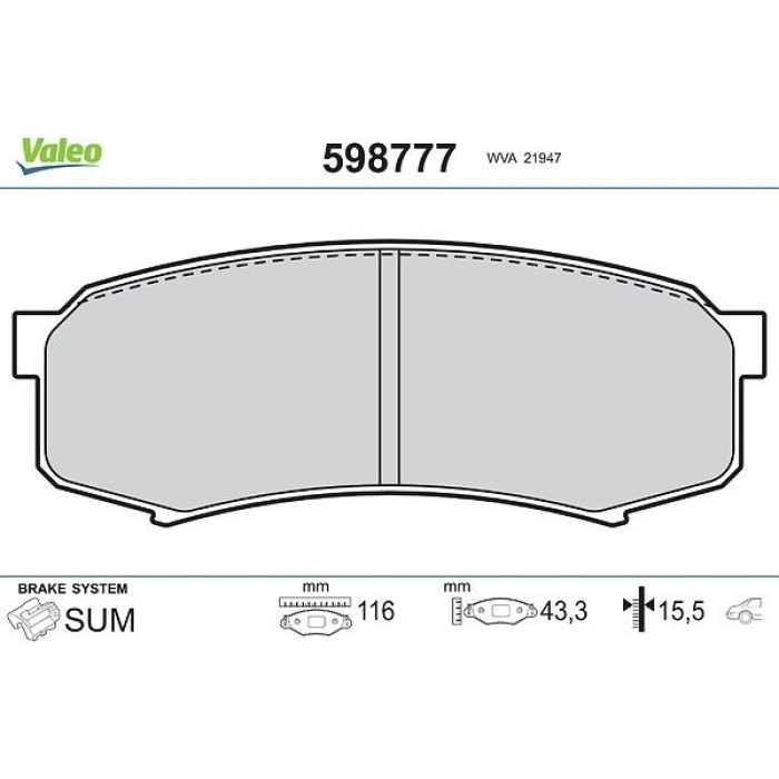 Valeo 598777 Bremsbelagsatz, Scheibenbremse