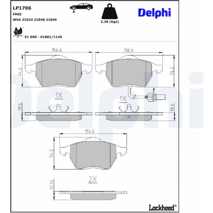 Delphi LP1706 Bremsbelagsatz, Scheibenbremse Delphi LP1706 Bremsbelagsatz, Scheibenbremse