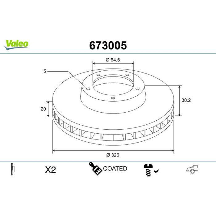 Valeo 673005 Bremsscheibe COATED Valeo 673005 Bremsscheibe COATED