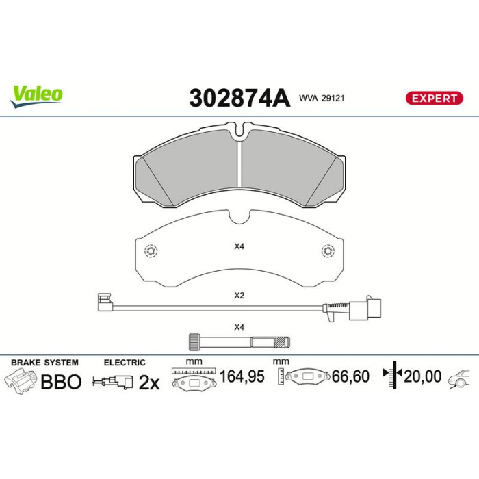 Valeo 302874A Bremsbelagsatz, Scheibenbremse EXPERT Valeo 302874A Bremsbelagsatz, Scheibenbremse EXPERT