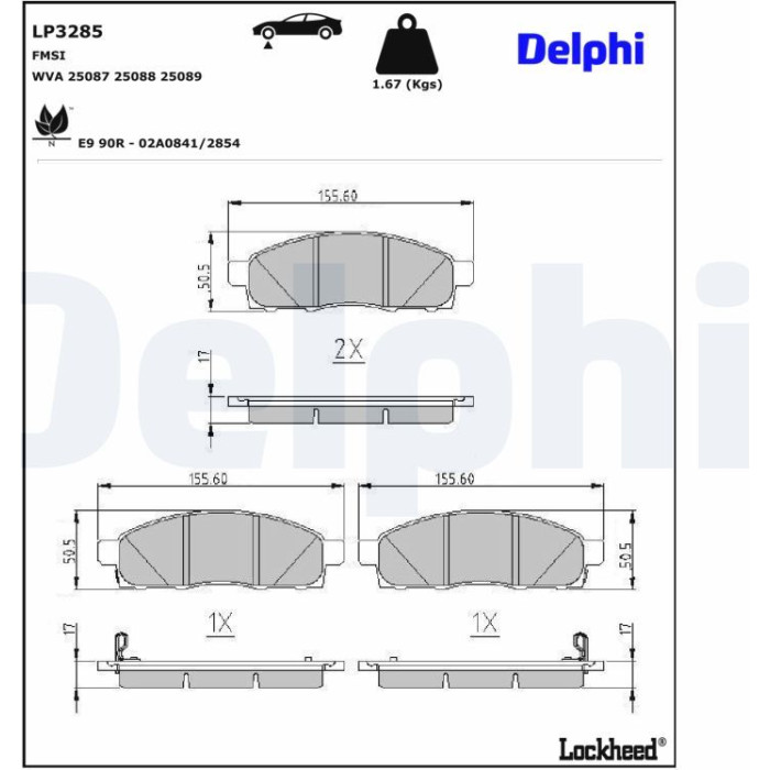 Delphi LP3285 Bremsbelagsatz, Scheibenbremse Delphi LP3285 Bremsbelagsatz, Scheibenbremse