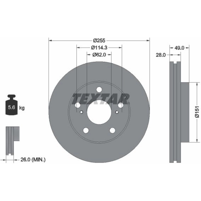 Textar 92077600 Bremsscheibe Textar 92077600 Bremsscheibe