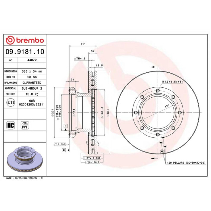 Brembo 09.9181.10 Bremsscheibe PRIME LINE Brembo 09.9181.10 Bremsscheibe PRIME LINE