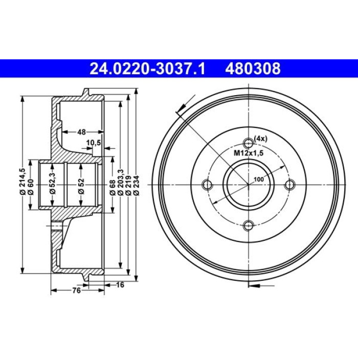 ATE 24.0220-3037.1 Bremstrommel ATE 24.0220-3037.1 Bremstrommel