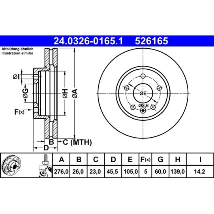 ATE 24.0326-0165.1 Bremsscheibe PowerDisc ATE 24.0326-0165.1 Bremsscheibe PowerDisc