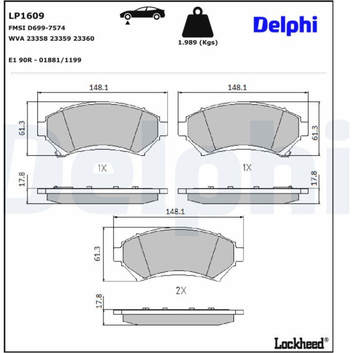 Delphi LP1609 Bremsbelagsatz, Scheibenbremse