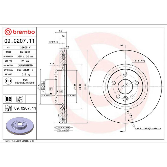 Brembo 09.C207.11 Bremsscheibe PRIME LINE - UV Coated Brembo 09.C207.11 Bremsscheibe PRIME LINE - UV Coated
