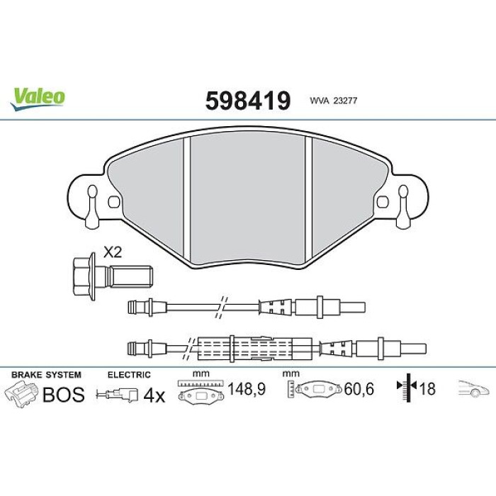 Valeo 598419 Bremsbelagsatz, Scheibenbremse Valeo 598419 Bremsbelagsatz, Scheibenbremse