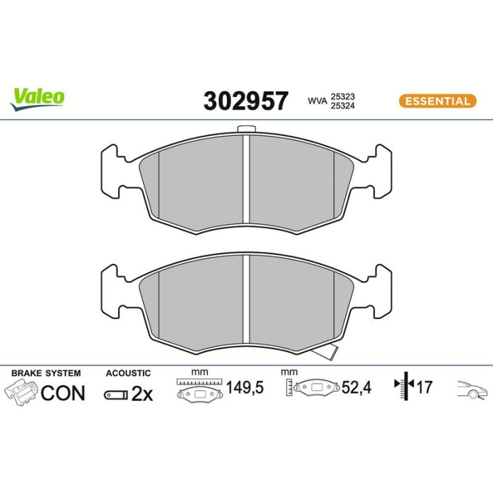 Valeo 302957 Bremsbelagsatz, Scheibenbremse ESSENTIAL Valeo 302957 Bremsbelagsatz, Scheibenbremse ESSENTIAL