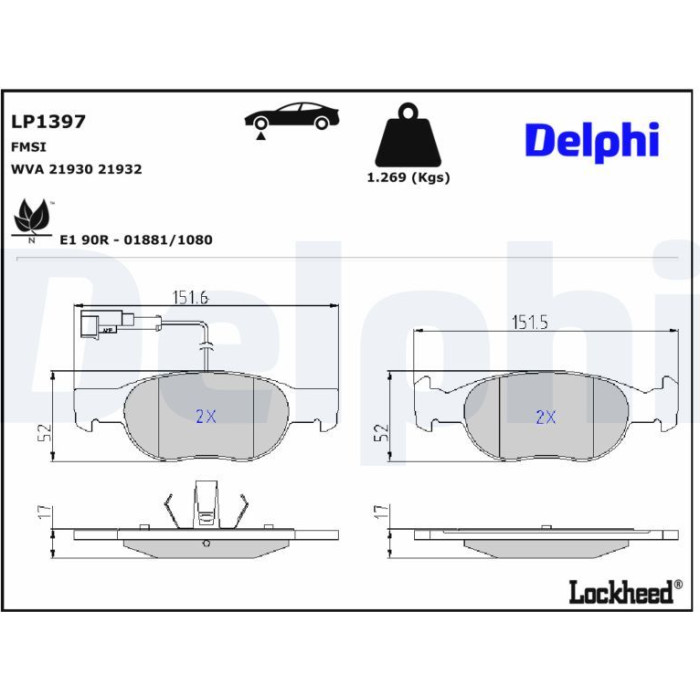 Delphi LP1397 Bremsbelagsatz, Scheibenbremse Delphi LP1397 Bremsbelagsatz, Scheibenbremse