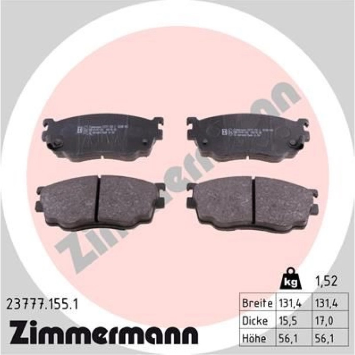 Zimmermann 23777.155.1 Bremsbelagsatz, Scheibenbremse