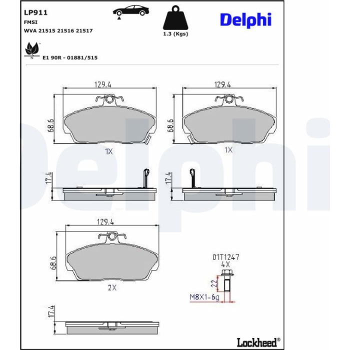 Delphi LP911 Bremsbelagsatz, Scheibenbremse Delphi LP911 Bremsbelagsatz, Scheibenbremse