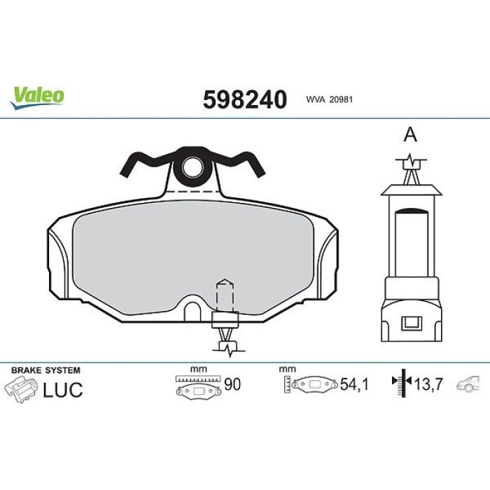 Valeo 598240 Bremsbelagsatz, Scheibenbremse Valeo 598240 Bremsbelagsatz, Scheibenbremse