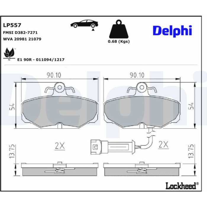 Delphi LP557 Bremsbelagsatz, Scheibenbremse Delphi LP557 Bremsbelagsatz, Scheibenbremse
