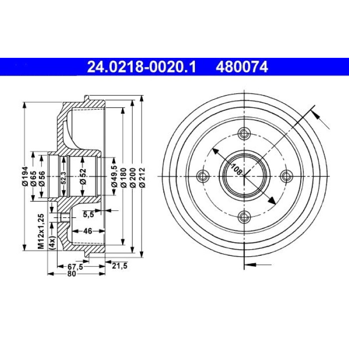 ATE 24.0218-0020.1 Bremstrommel