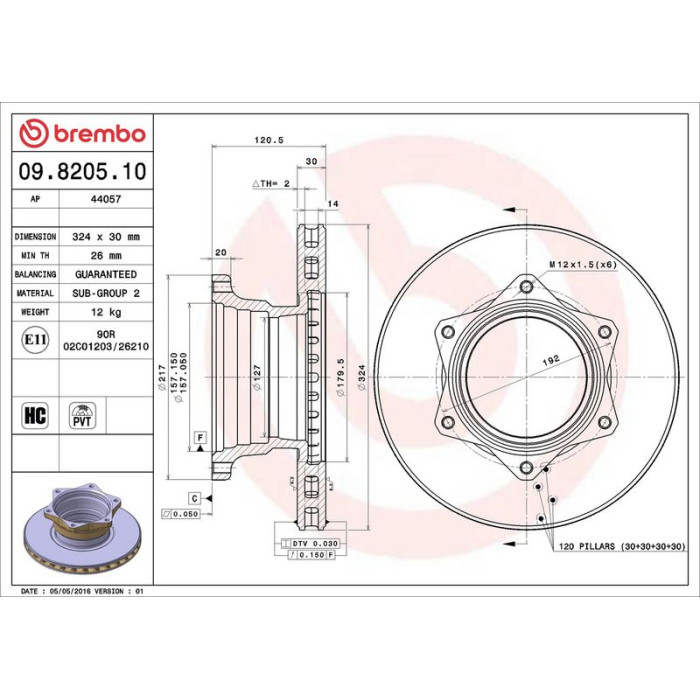 Brembo 09.8205.10 Bremsscheibe PRIME LINE