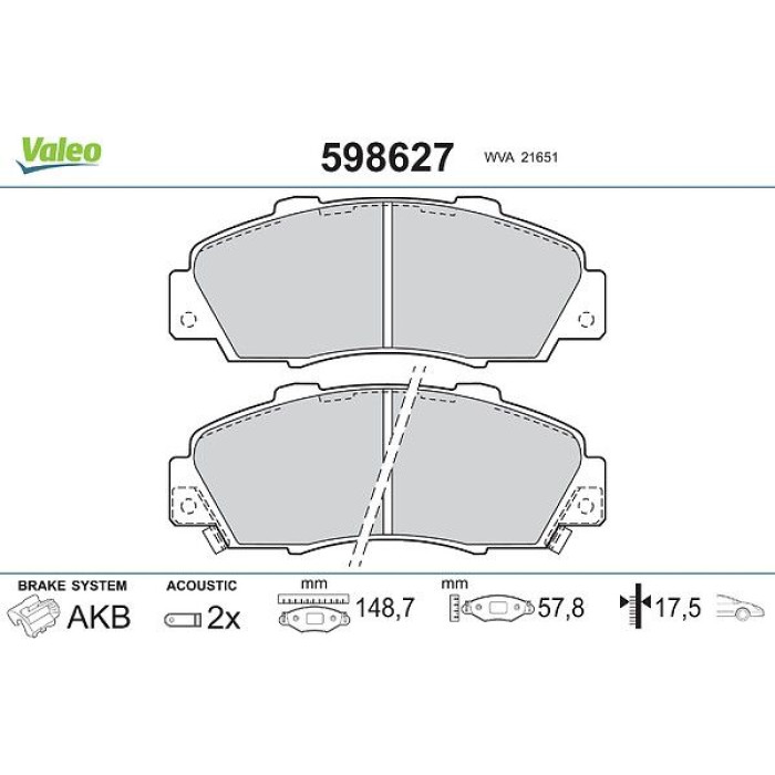 Valeo 598627 Bremsbelagsatz, Scheibenbremse Valeo 598627 Bremsbelagsatz, Scheibenbremse