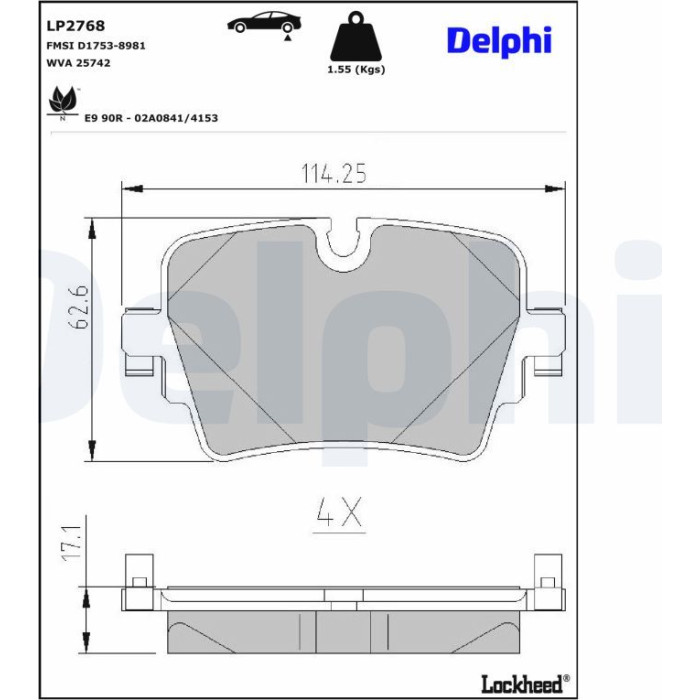 Delphi LP2768 Bremsbelagsatz, Scheibenbremse Delphi LP2768 Bremsbelagsatz, Scheibenbremse