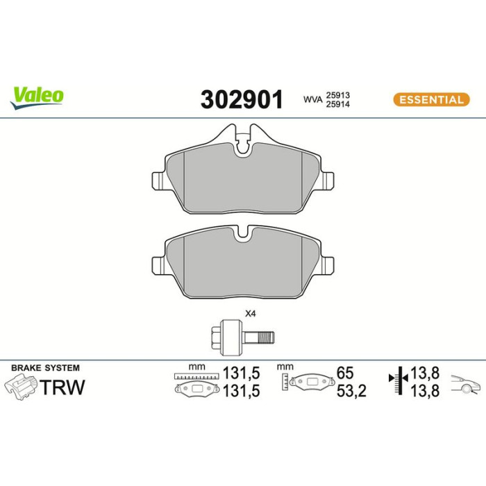 Valeo 302901 Bremsbelagsatz, Scheibenbremse ESSENTIAL Valeo 302901 Bremsbelagsatz, Scheibenbremse ESSENTIAL