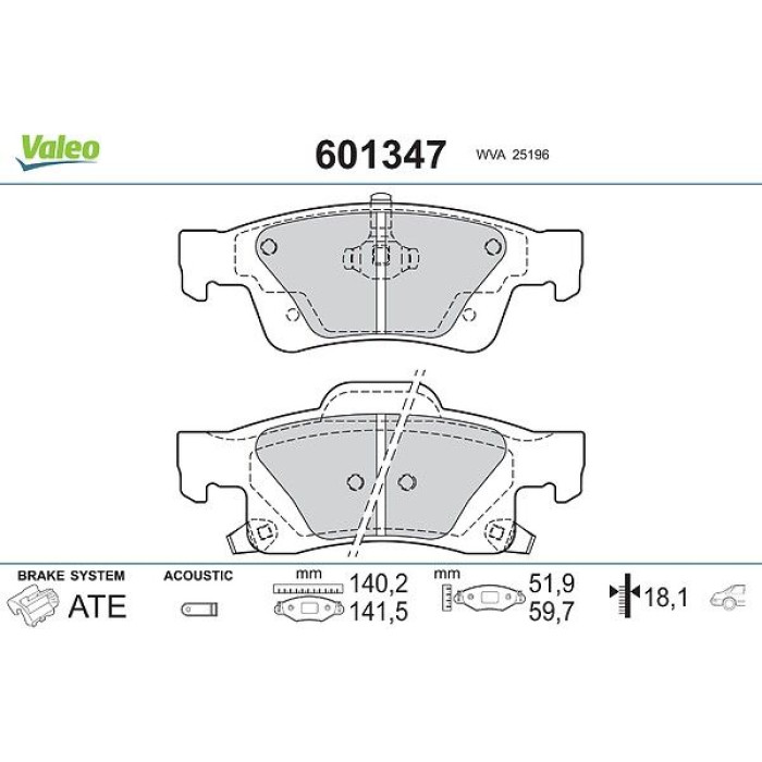 Valeo 601347 Bremsbelagsatz, Scheibenbremse Valeo 601347 Bremsbelagsatz, Scheibenbremse