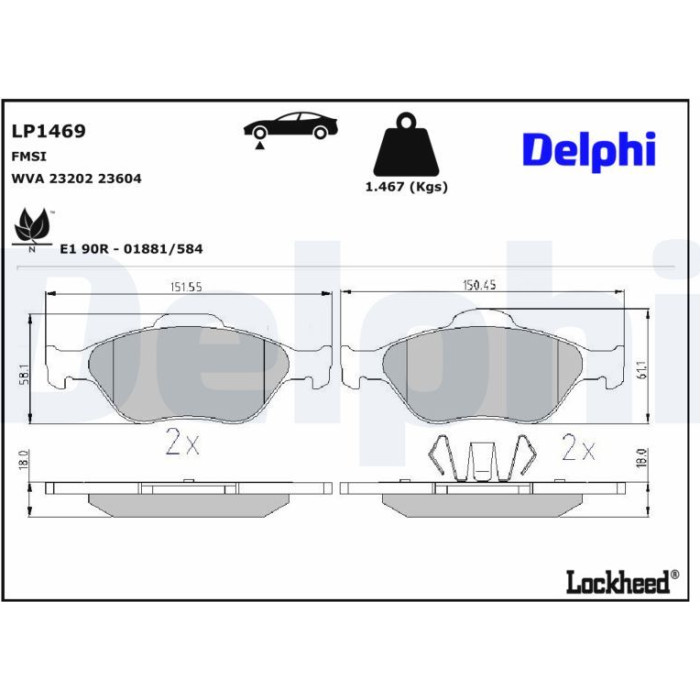 Delphi LP1469 Bremsbelagsatz, Scheibenbremse Delphi LP1469 Bremsbelagsatz, Scheibenbremse