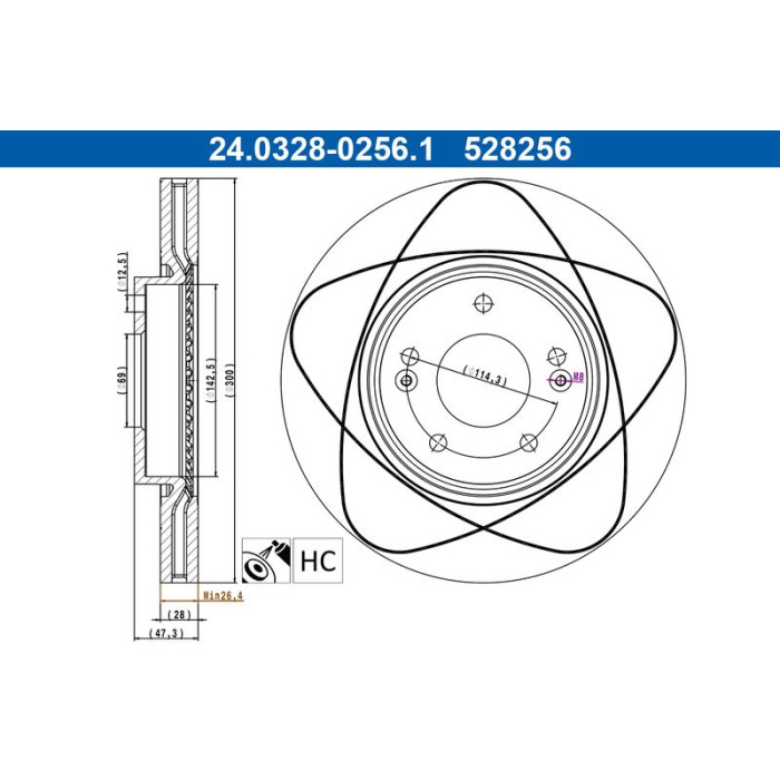 ATE 24.0328-0256.1 Bremsscheibe PowerDisc ATE 24.0328-0256.1 Bremsscheibe PowerDisc