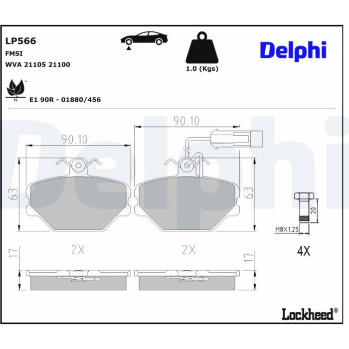 Delphi LP566 Bremsbelagsatz, Scheibenbremse Delphi LP566 Bremsbelagsatz, Scheibenbremse