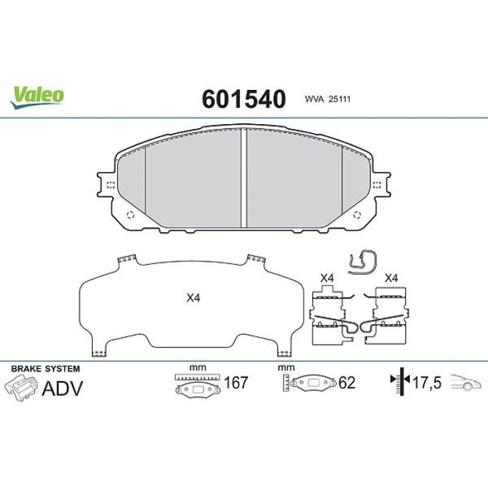 Valeo 601540 Bremsbelagsatz, Scheibenbremse Valeo 601540 Bremsbelagsatz, Scheibenbremse