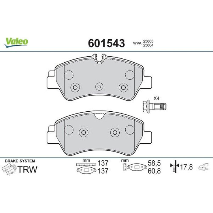 Valeo 601543 Bremsbelagsatz, Scheibenbremse Valeo 601543 Bremsbelagsatz, Scheibenbremse