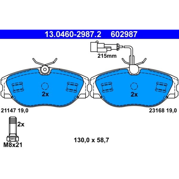 ATE 13.0460-2987.2 Bremsbelagsatz, Scheibenbremse ATE 13.0460-2987.2 Bremsbelagsatz, Scheibenbremse