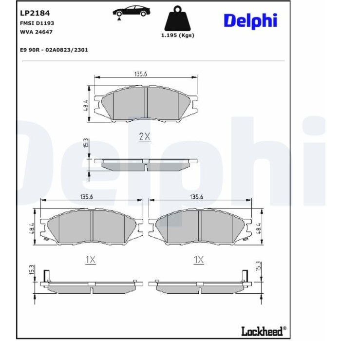 Delphi LP2184 Bremsbelagsatz, Scheibenbremse Delphi LP2184 Bremsbelagsatz, Scheibenbremse